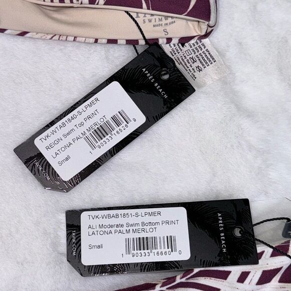 TAVIK REIGN Swim Top PRINT LATONA PALM MERLOT & ALI Moderate Swim Bottom Size Sm - Picture 11 of 11